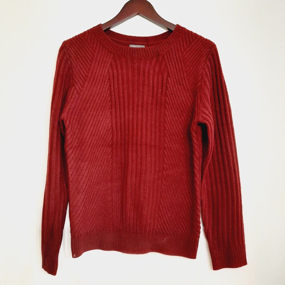 Eddie Bauer deep wine red ribbed pullover sweater, medium